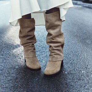 ZARA BLOCK HEEL LEATHER GAITER BOOTS